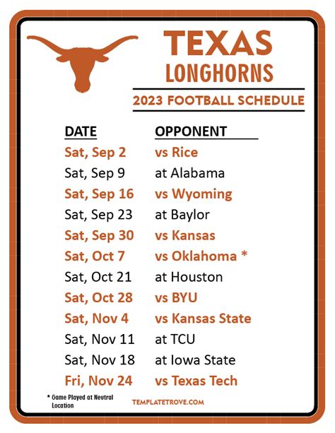 longhorns football schedule